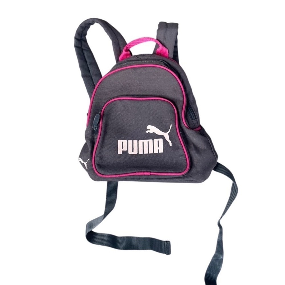Puma Mini Backpack‎ Gray Pink Logo School Travel Bag Zippered Pockets Compact